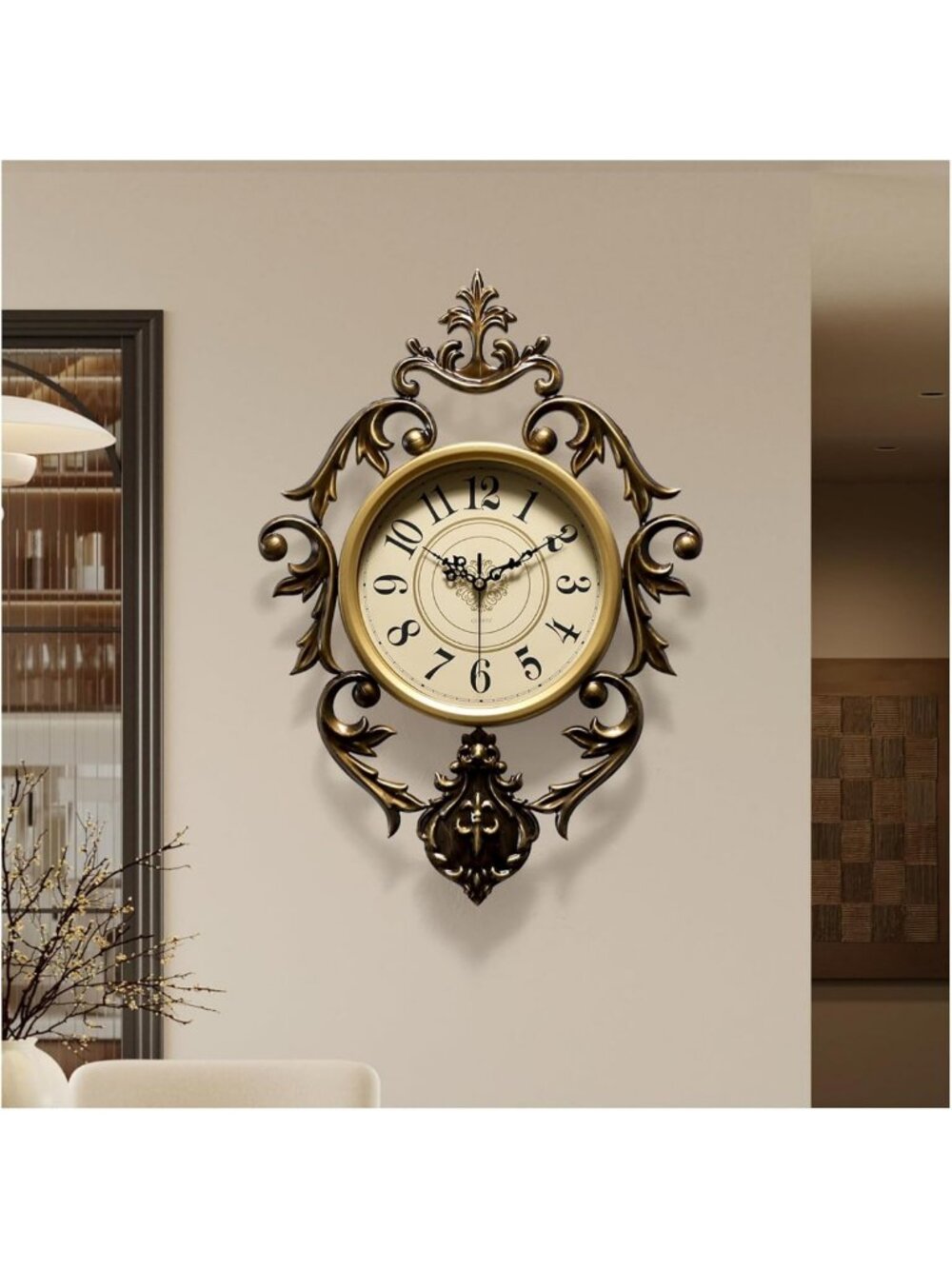 Vintage Metal Wall Clock - Antique Decor, Battery Operated, Non-Ticking, 26"x19